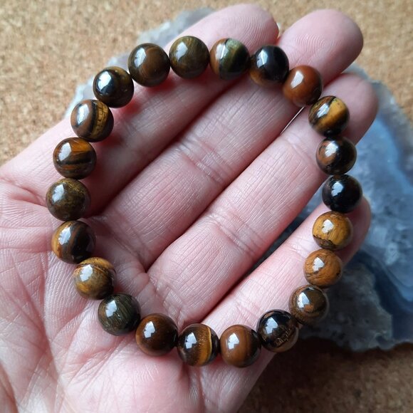 TIGER EYE Gemstone Bracelet - Crystal - Natural Stone Charka Gift Yoga Chakra - Picture 2 of 2